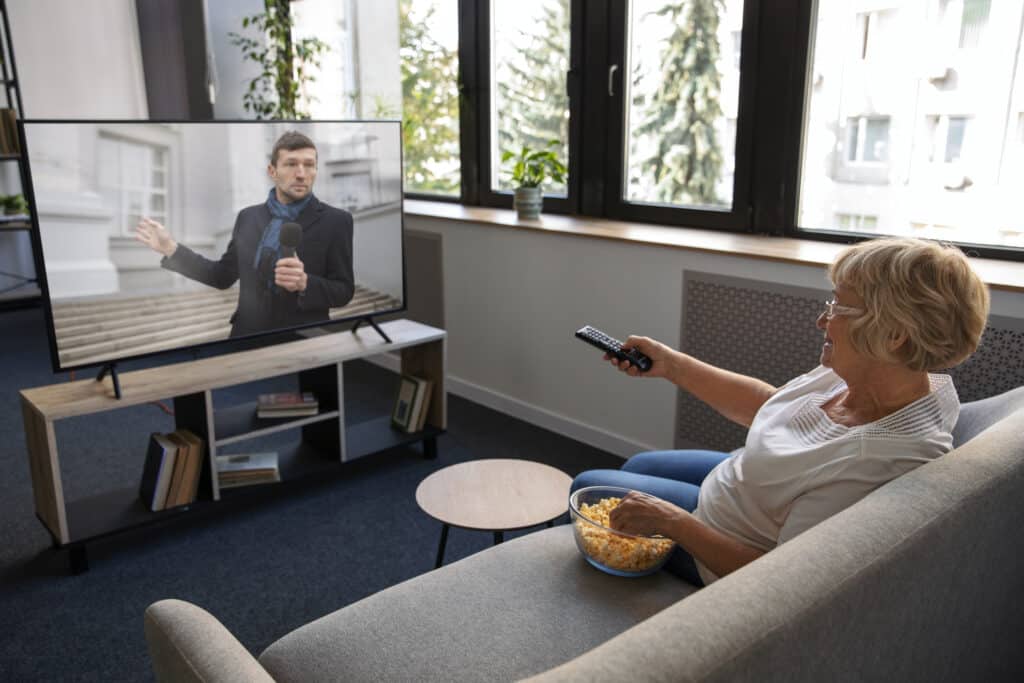 persone che guardano le notizie in tv